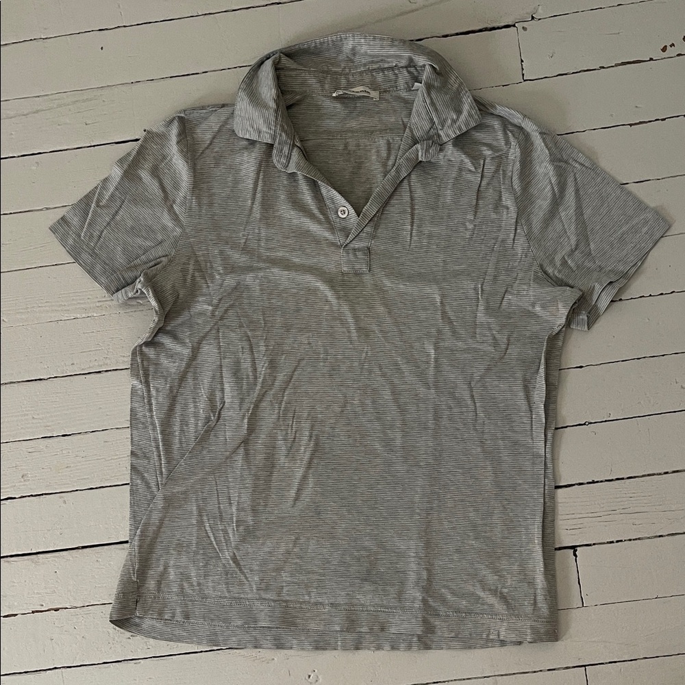 Gray & White Striped Men’s Polo Shirt